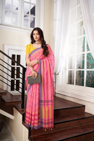 Chettinadu Cotton Saree in Lime Green and unique Block print motif -(SA-115)