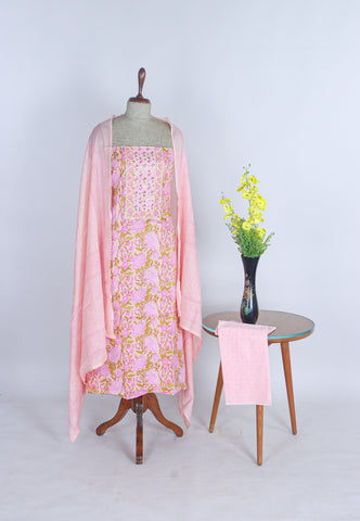 Handloom Cotton Dress Material with Cream Colour -(SA-738)