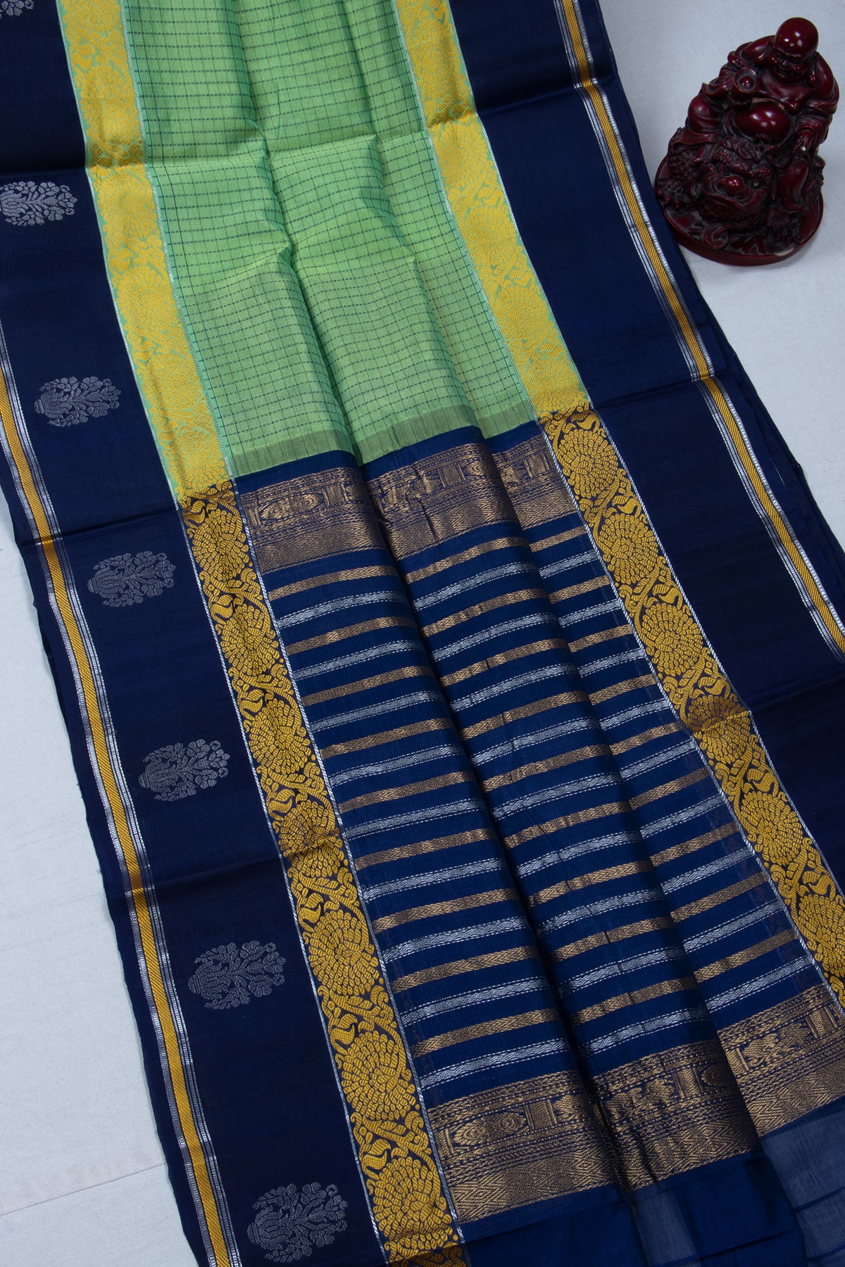 Kuppadam Saree - Light Grean Blue Border Texture -(SA-153) - Dakshin Weaves