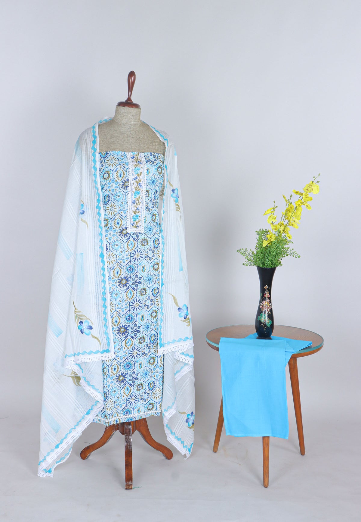 Handloom Cotton Dress Material with Blue Colour -(SA-740)