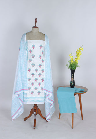 Handloom Cotton Dress Material with Blue Colour -(SA-741)