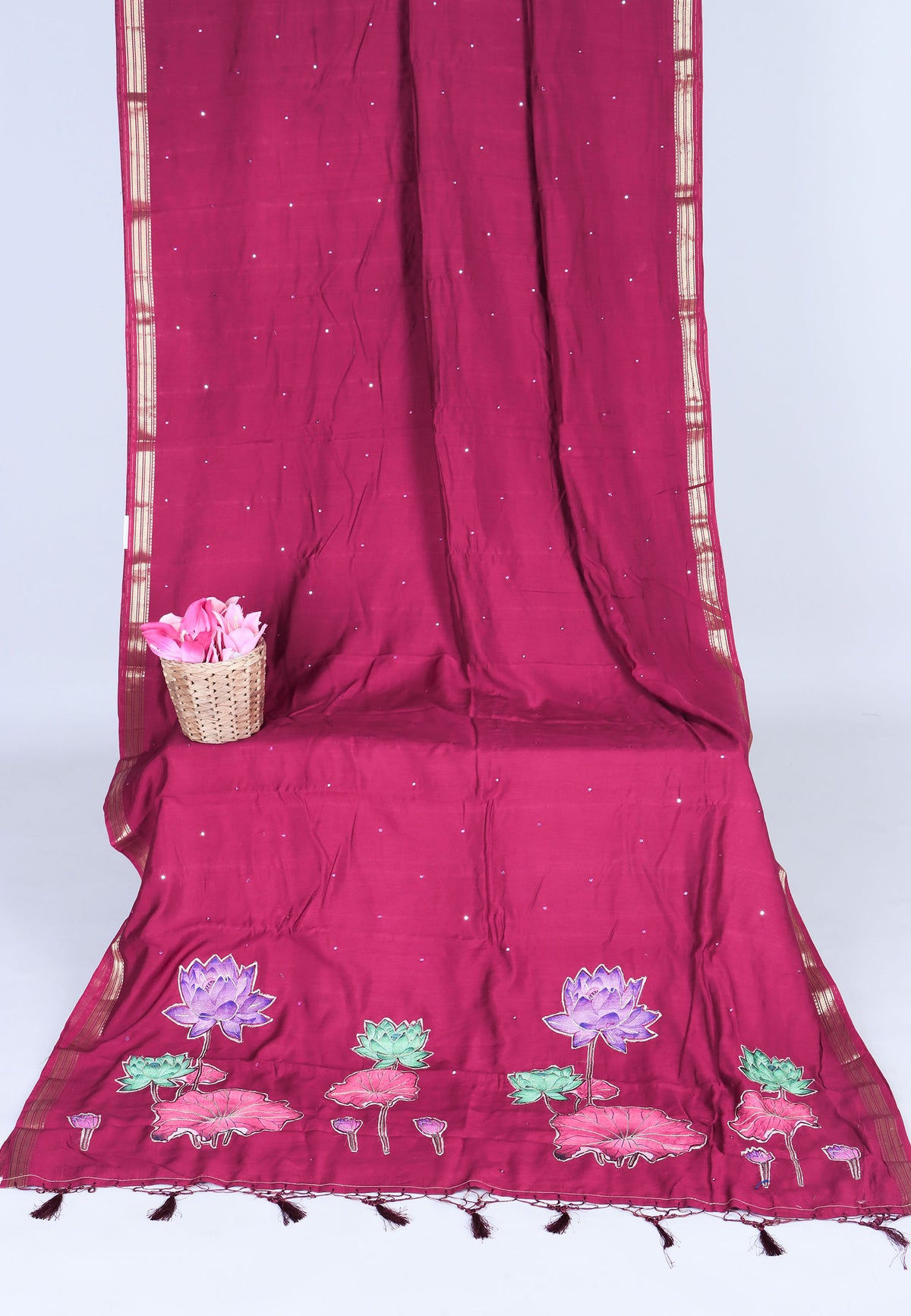 RUBY SILK APPLIQUE WORK SAREE