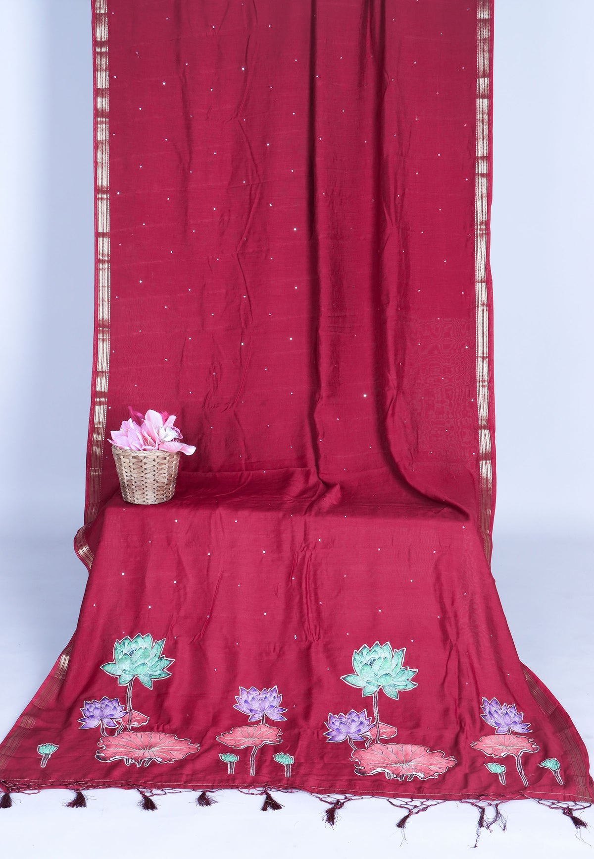 RUBY SILK APPLIQUE WORK SAREE