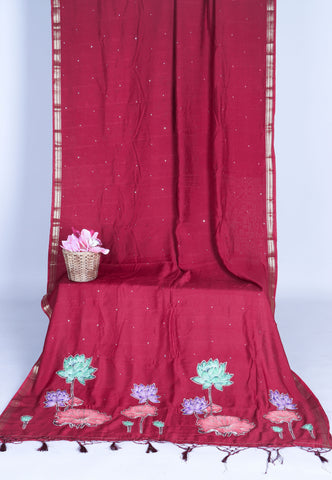 RUBY SILK APPLIQUE WORK SAREE