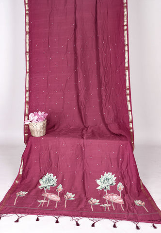 RUBY SILK APPLIQUE WORK SAREE