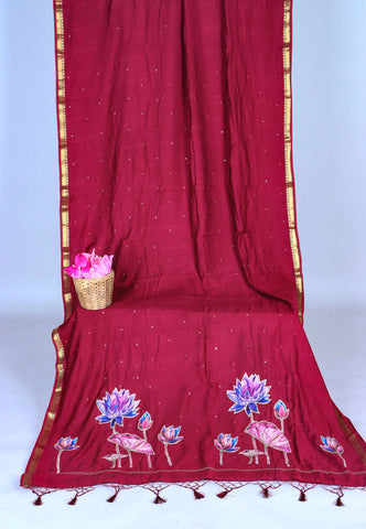 RUBY SILK APPLIQUE WORK SAREE