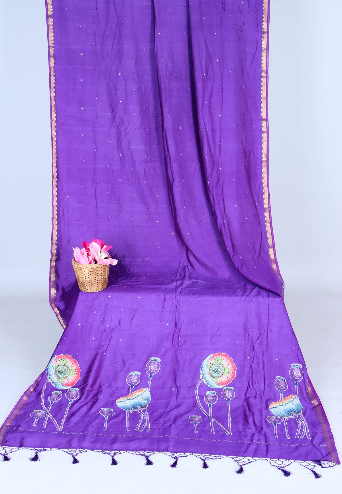 RUBY SILK APPLIQUE WORK SAREE