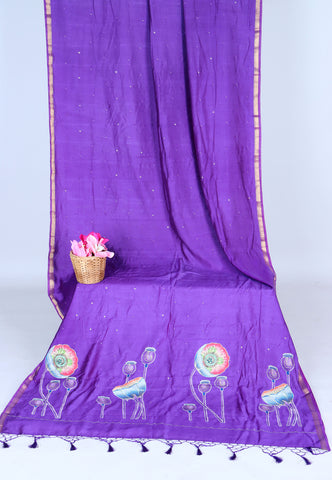 RUBY SILK APPLIQUE WORK SAREE