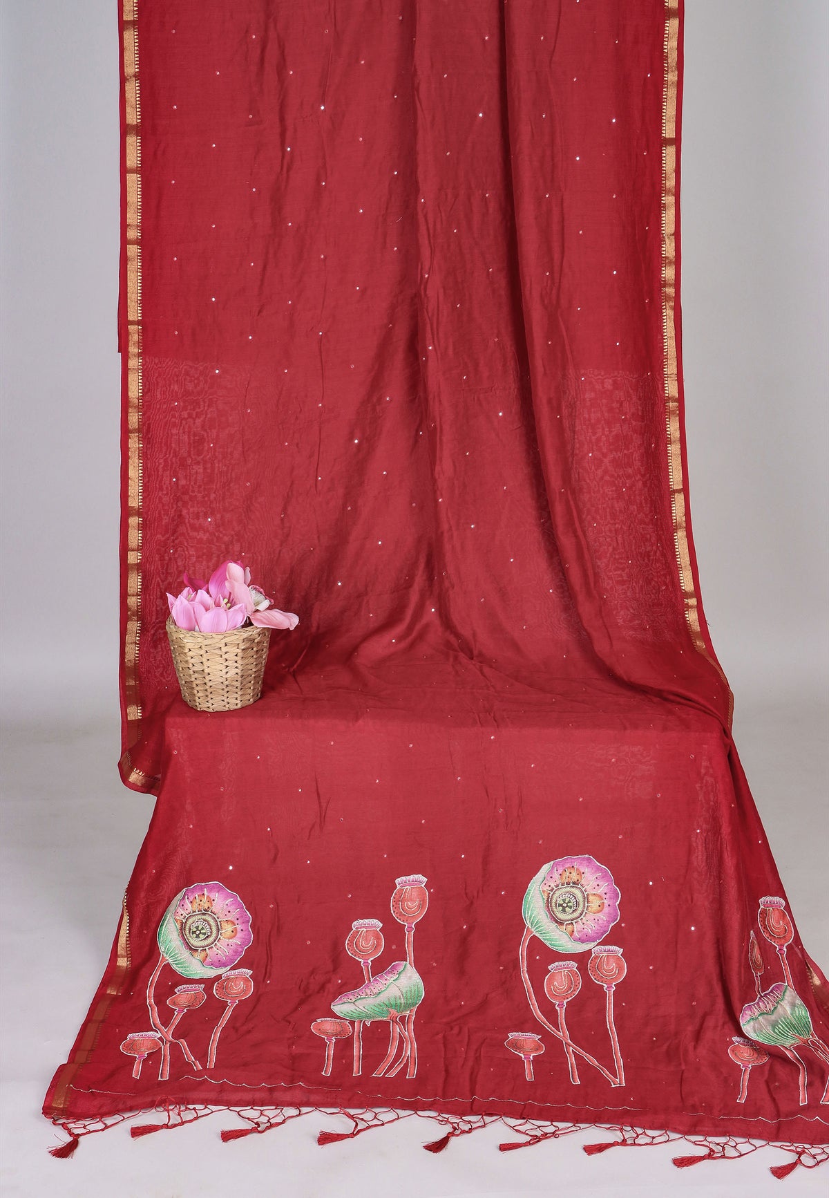 RUBY SILK APPLIQUE WORK SAREE