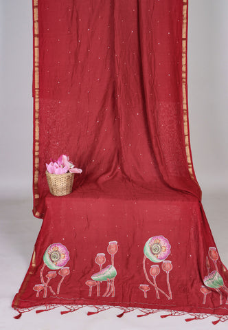 RUBY SILK APPLIQUE WORK SAREE