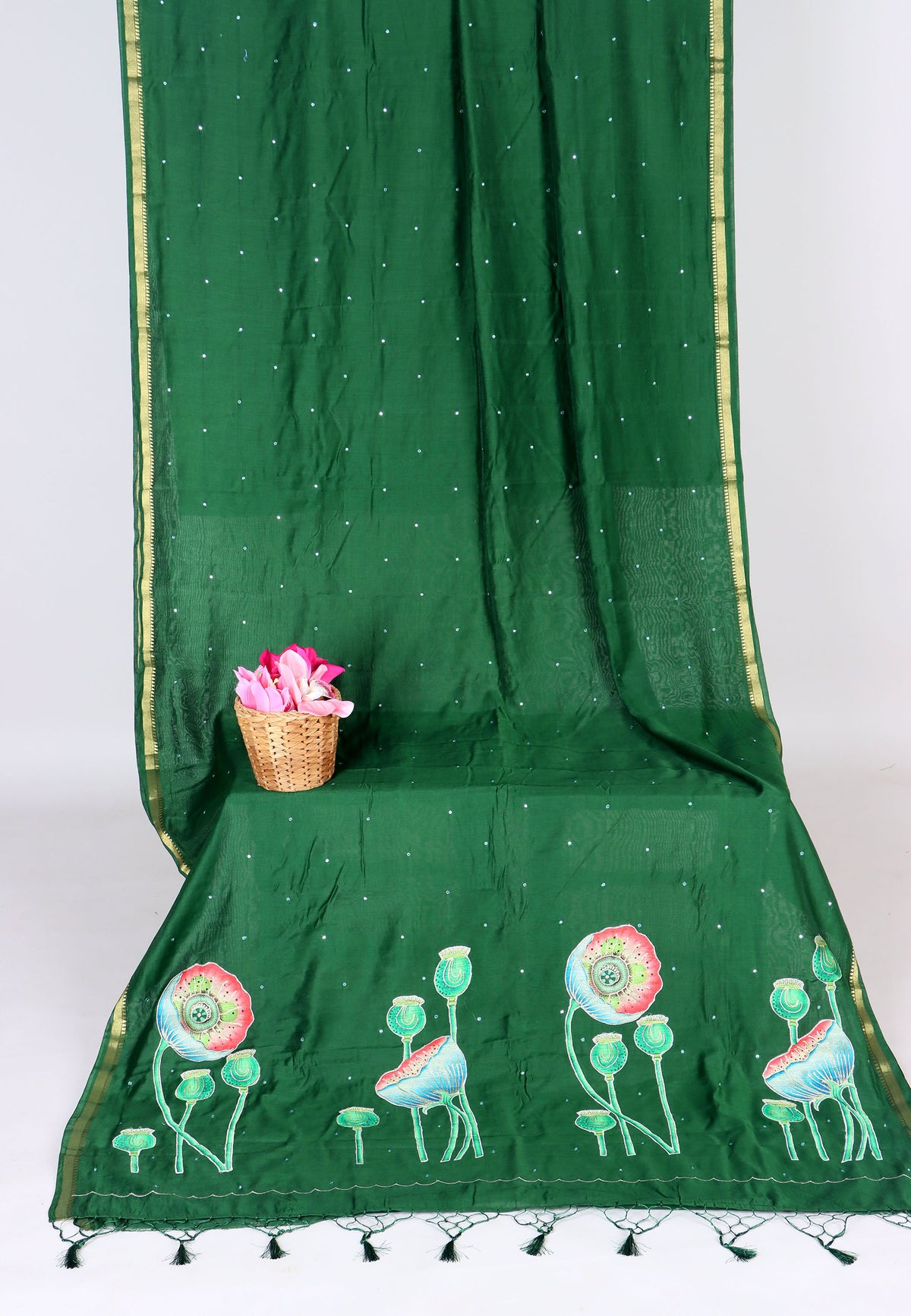 RUBY SILK APPLIQUE WORK SAREE