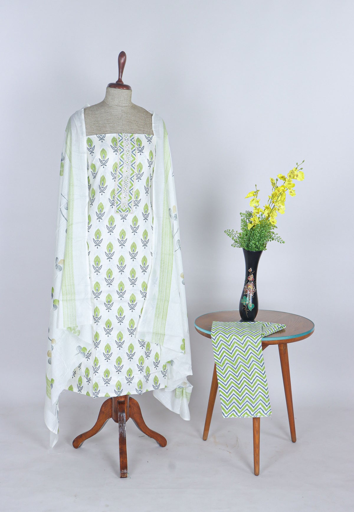 Handloom Cotton Dress Material with Green Colour -(SA-739)