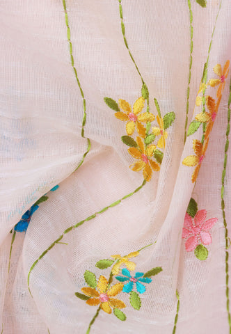 Kollam Katari Khadi With  Pink Collur and Border with Pink Shade - (SA-241)