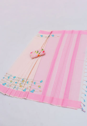 Kollam Katari Khadi With  Pink Collur and Border with Pink Shade - (SA-241)