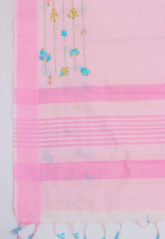 Kollam Katari Khadi With  Pink Collur and Border with Pink Shade - (SA-241)