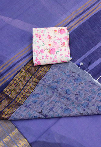 Mangalagiri cotton saree with Blue colour and Border with Gold shade(SA-549)