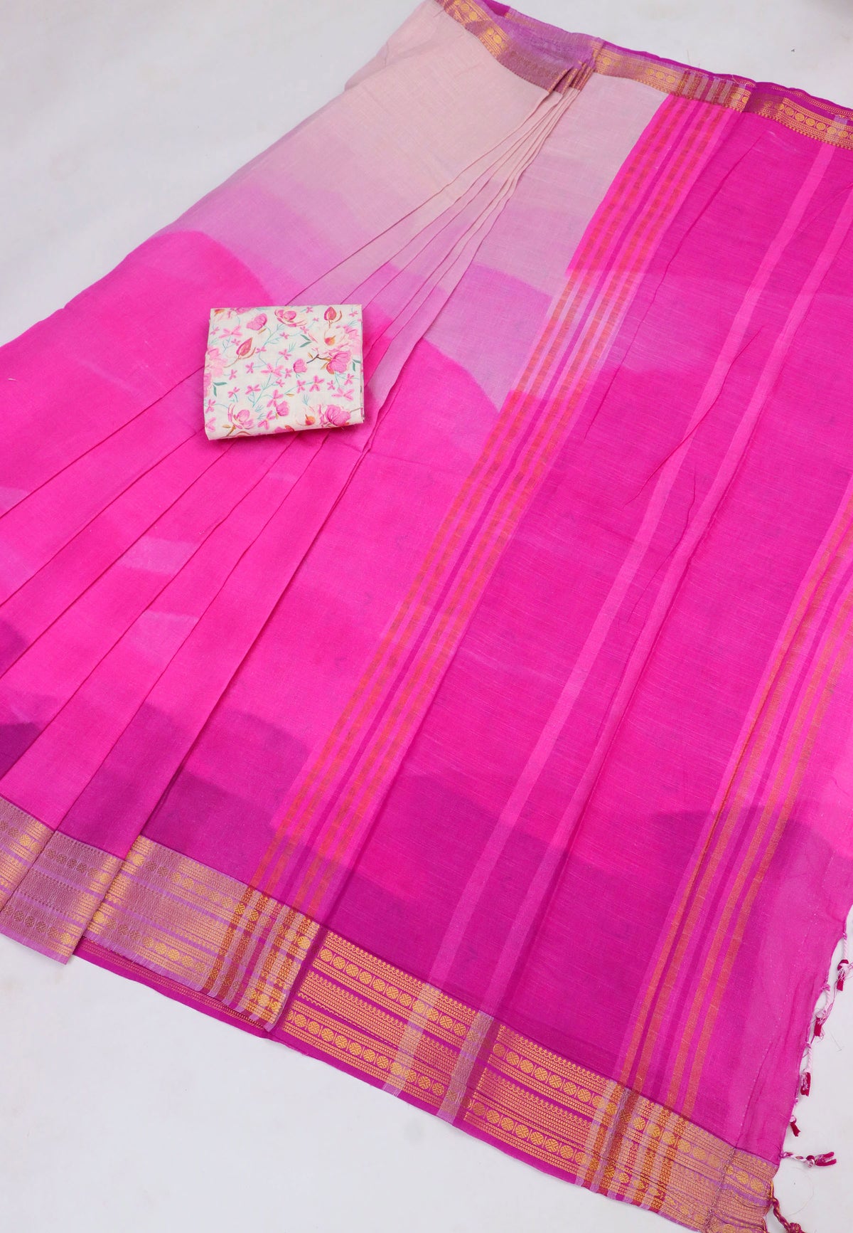 Mangalagiri cotton saree with Pink colour and Border with Gold shade (SA-550)