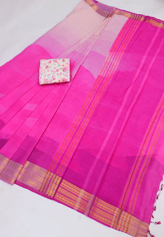 Mangalagiri cotton saree with Pink colour and Border with Gold shade (SA-550)
