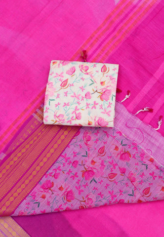 Mangalagiri cotton saree with Pink colour and Border with Gold shade (SA-550)
