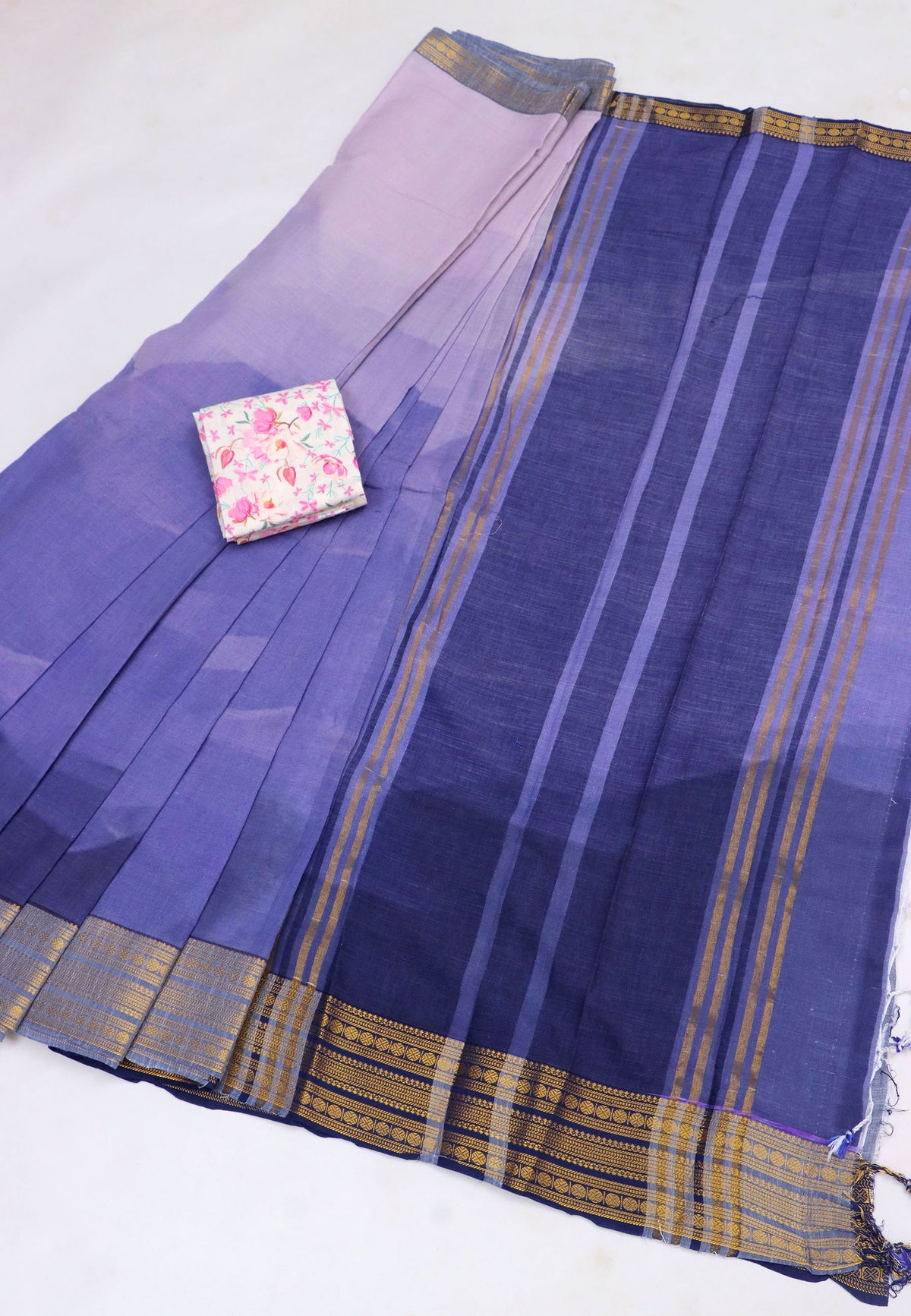 Mangalagiri cotton saree with Blue colour and Border with Gold shade(SA-549)