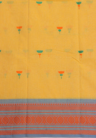 Kollam Buta Saree With Yellow Colour and Border with Gray Shade-(SA-554)