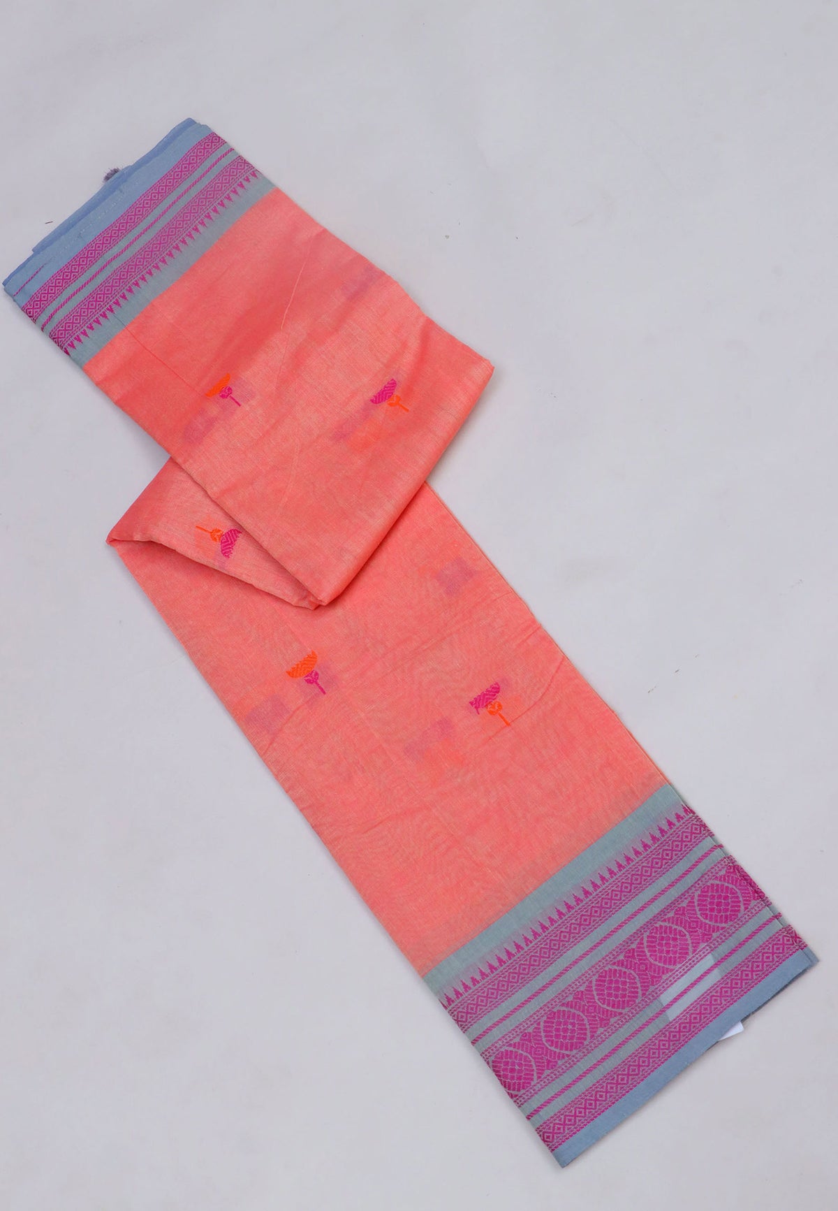 Kollam Buta Saree With Light Orange Colour and Border with Gray Shade-(SA-555)