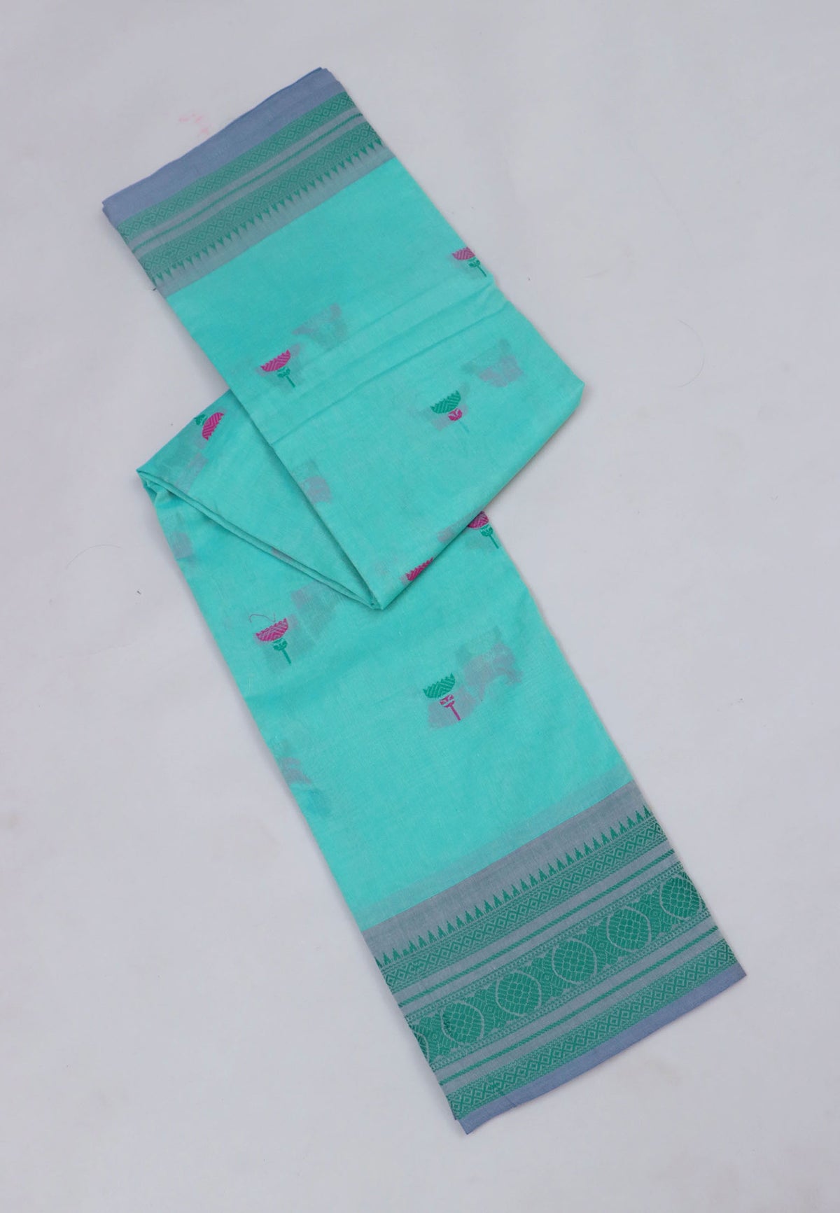 Kollam Buta Saree With Green Colour and Border with Gray Shade-(SA-553)