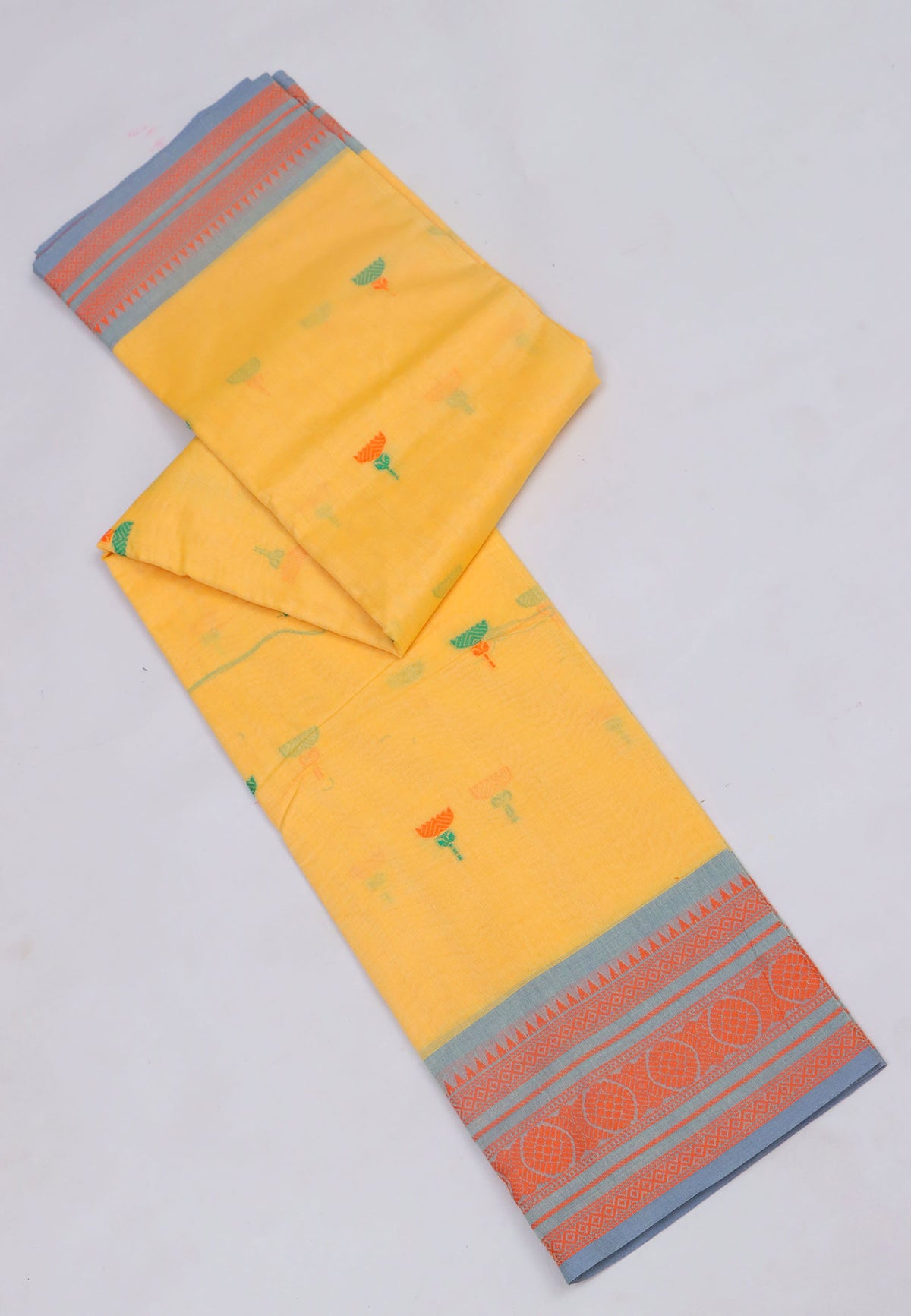 Kollam Buta Saree With Yellow Colour and Border with Gray Shade-(SA-554)