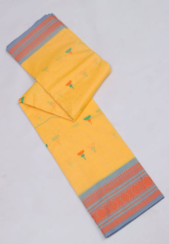 Kollam Buta Saree With Yellow Colour and Border with Gray Shade-(SA-554)