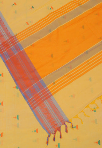 Kollam Buta Saree With Yellow Colour and Border with Gray Shade-(SA-554)
