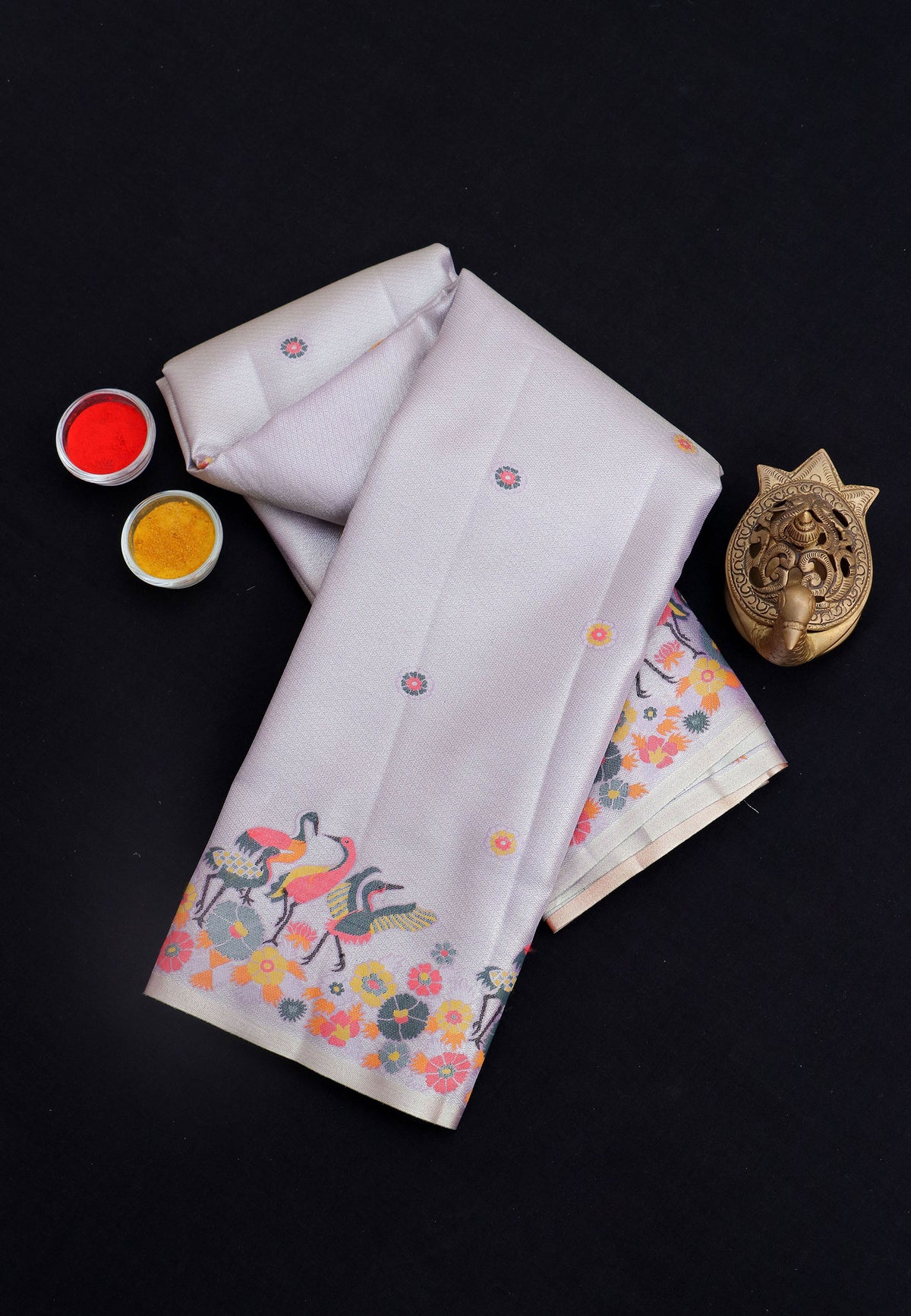 Handlooms Bridal Saree with Stripes and with Temple Border-(SA-460) - Dakshin Weaves