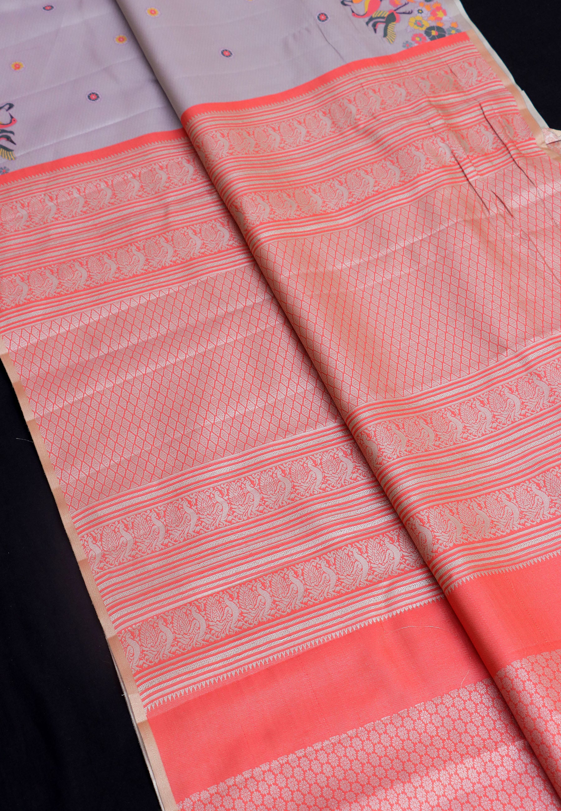 Handlooms Bridal Saree with Stripes and with Temple Border-(SA-460) - Dakshin Weaves