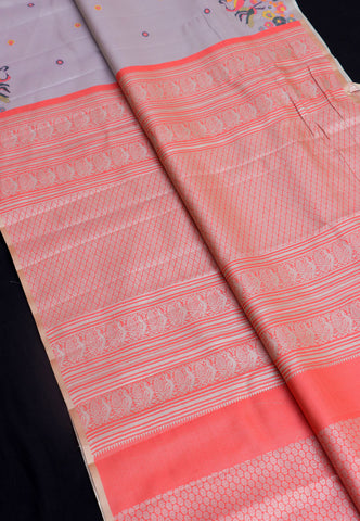 Handlooms Bridal Saree with Stripes and with Temple Border-(SA-460) - Dakshin Weaves