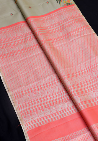 Handlooms Bridal Saree with Stripes and with Temple Border-(SA-461)