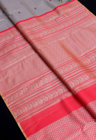 Handlooms Bridal Saree with Stripes and with Temple Border-(SA-464)