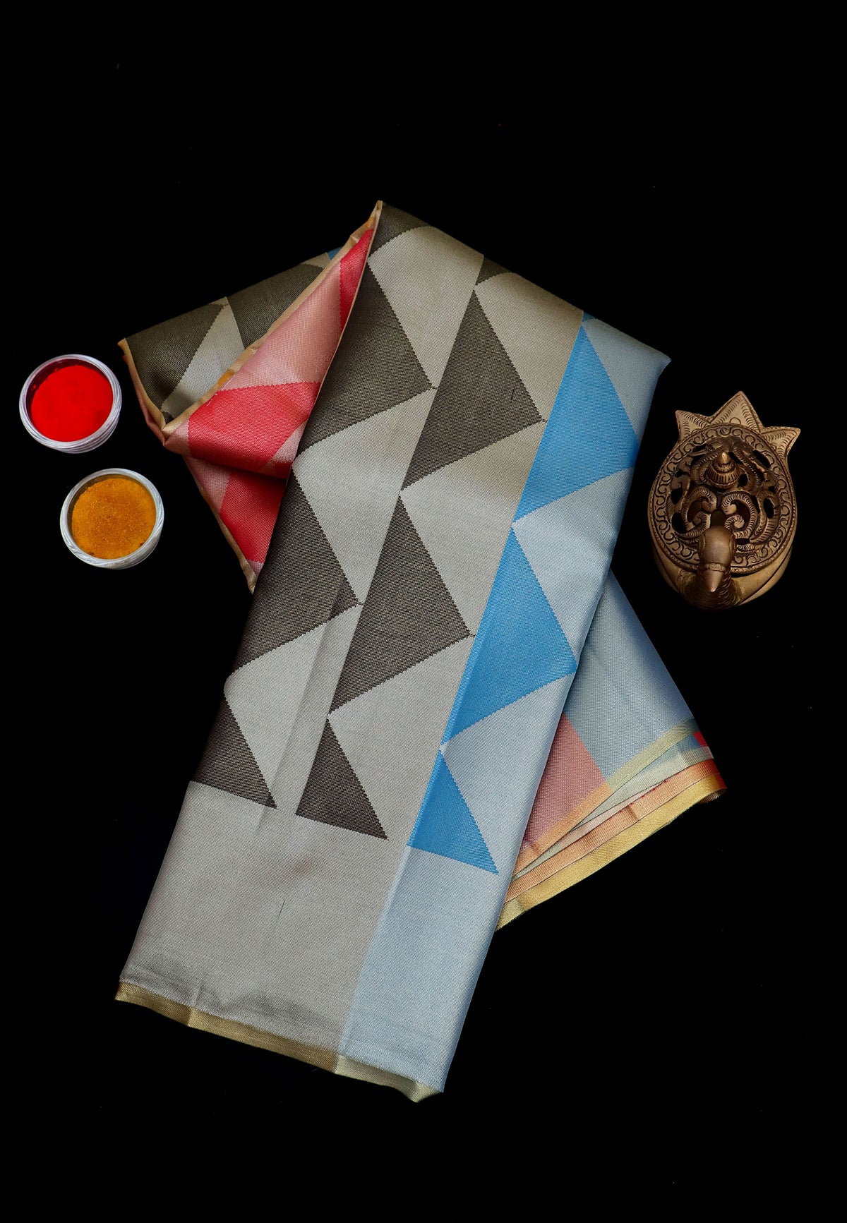 Handlooms Bridal Saree with Stripes and with Temple Border-(SA-467)