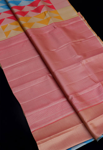 Handlooms Bridal Saree with Stripes and with Temple Border-(SA-467)