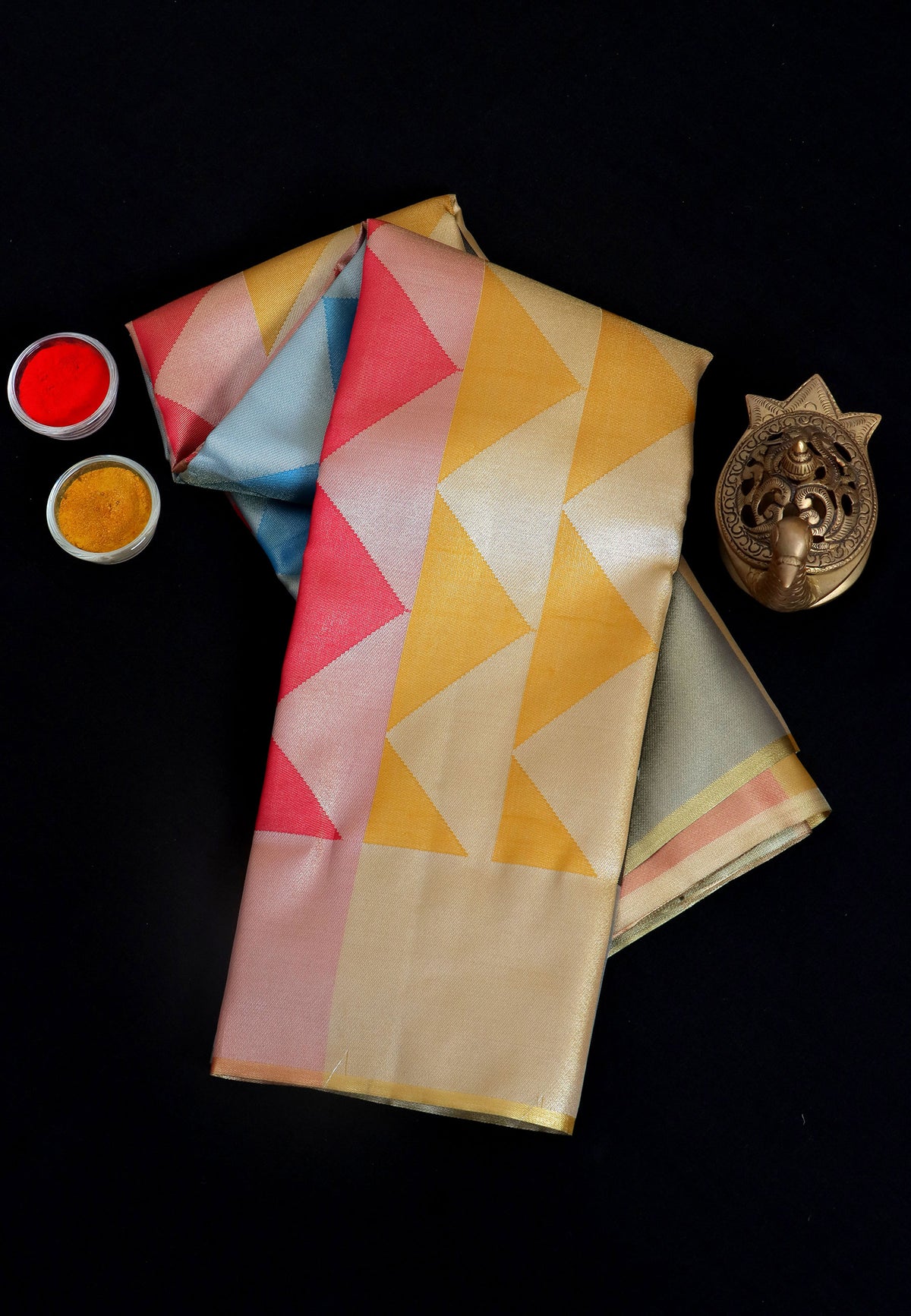 Handlooms Bridal Saree with Stripes and with Temple Border-(SA-465)