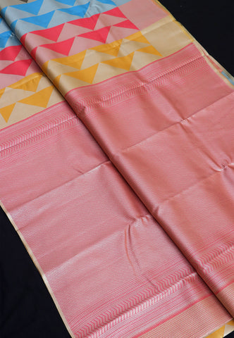 Handlooms Bridal Saree with Stripes and with Temple Border-(SA-465)