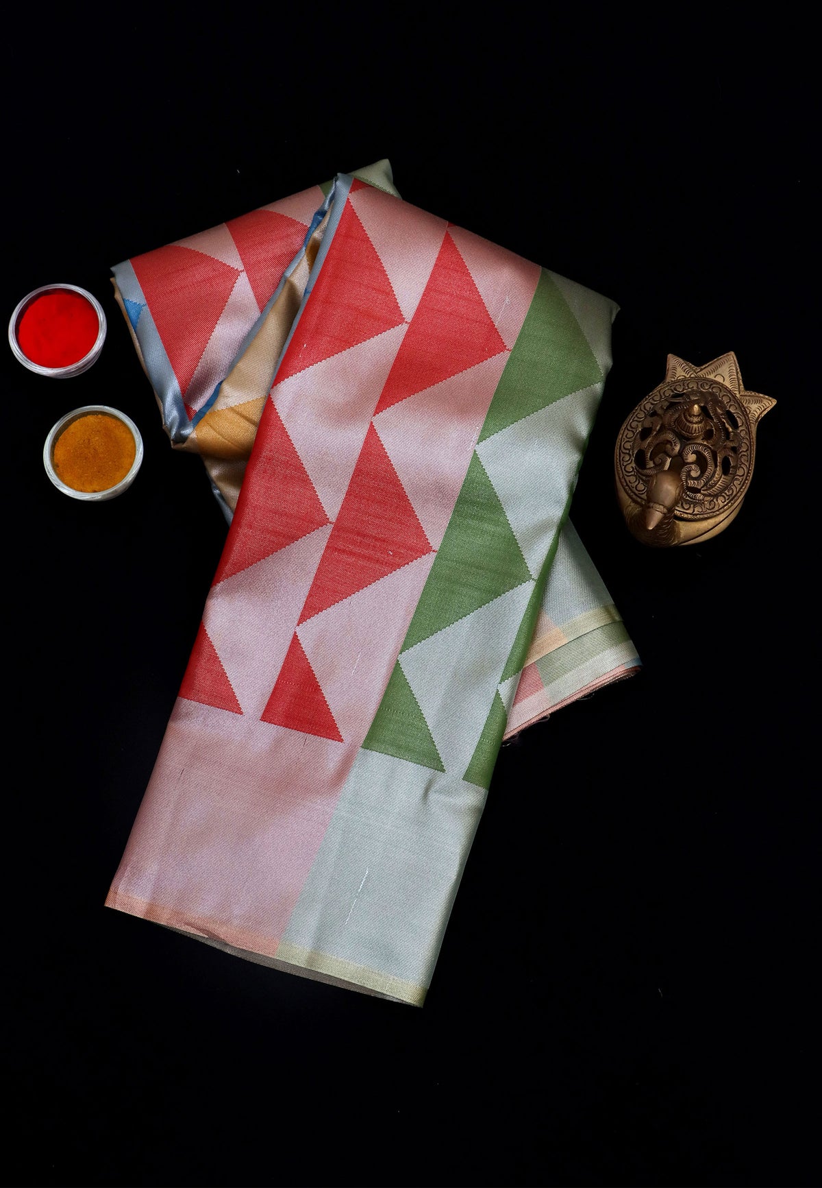 Handlooms Bridal Saree with Stripes and with Temple Border-(SA-466)