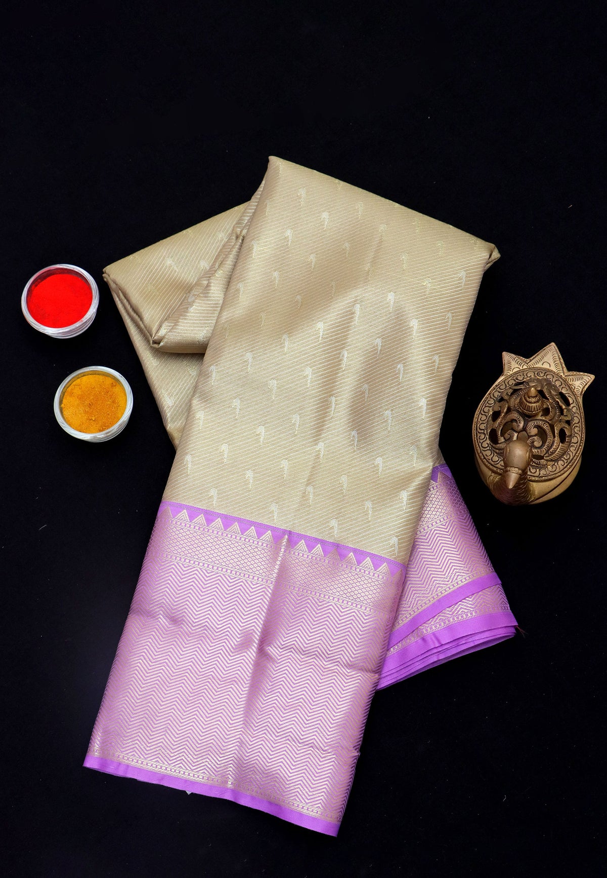 Handlooms Bridal Saree with Stripes and with Temple Border-(SA-471)
