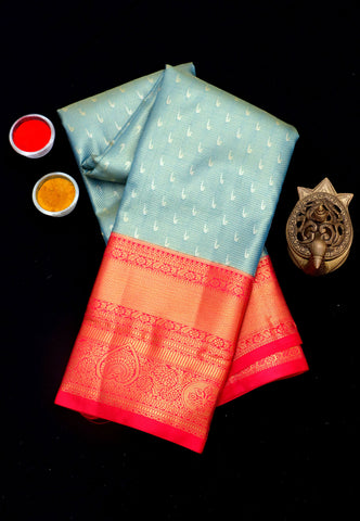 Handlooms Bridal Saree with Stripes and with Temple Border-(SA-470)