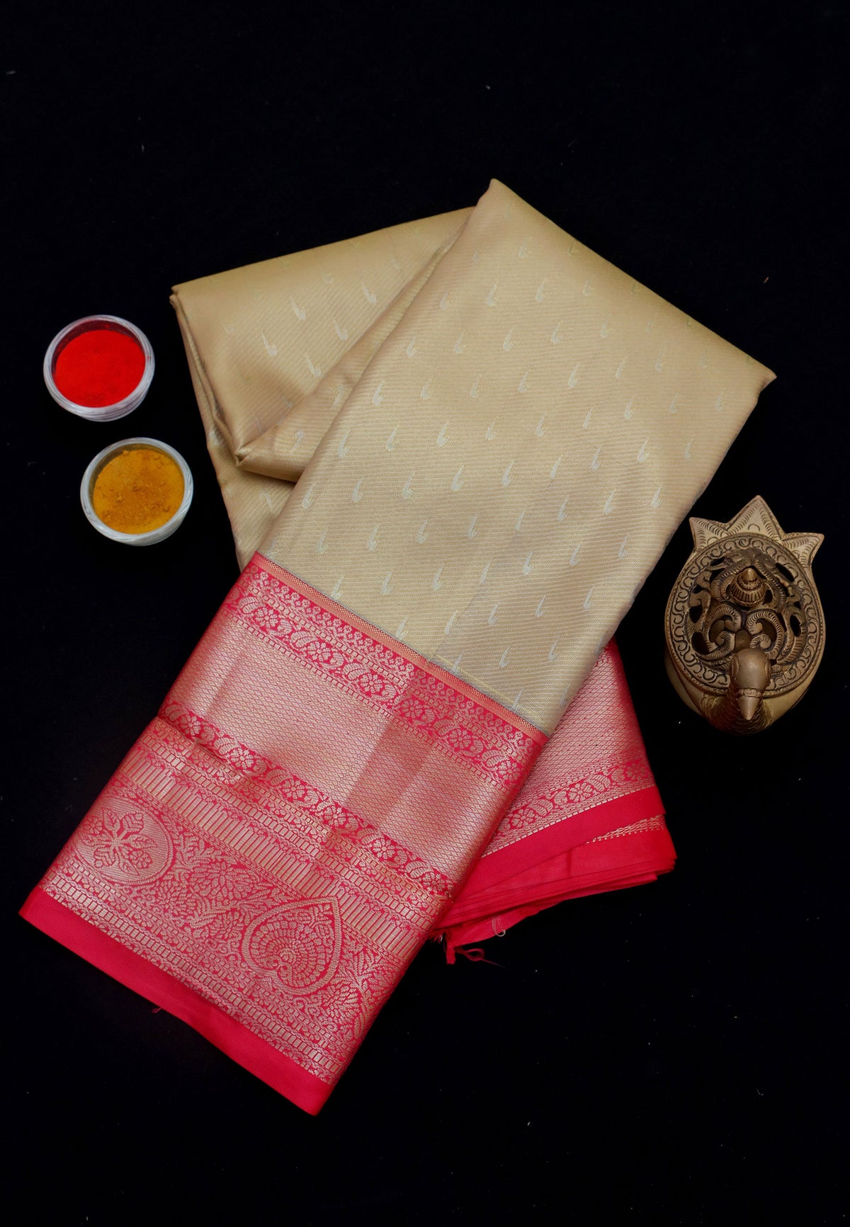 Handlooms Bridal Saree with Stripes and with Temple Border-(SA-474)