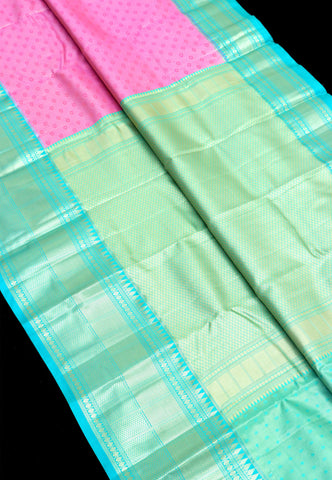 Handlooms Bridal Saree with Stripes and with Temple Border-(SA-476)