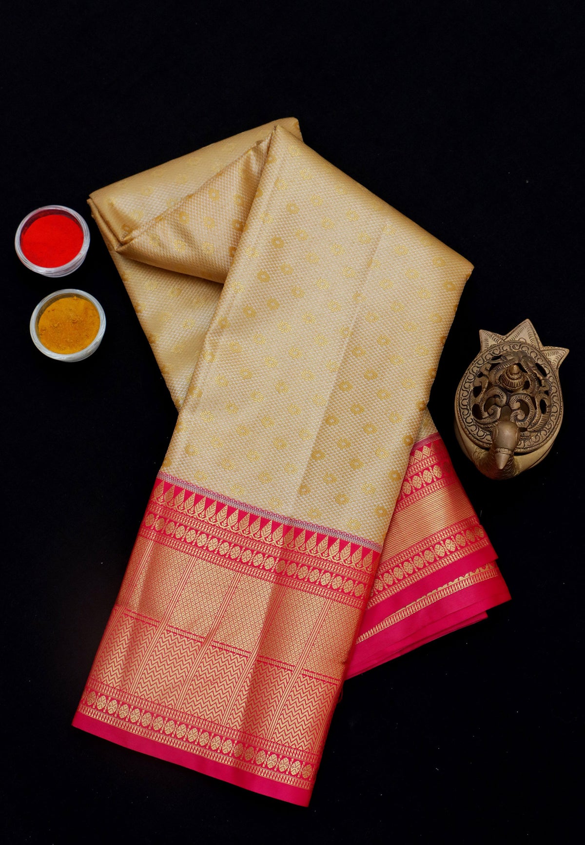 Handlooms Bridal Saree with Stripes and with Temple Border-(SA-477)