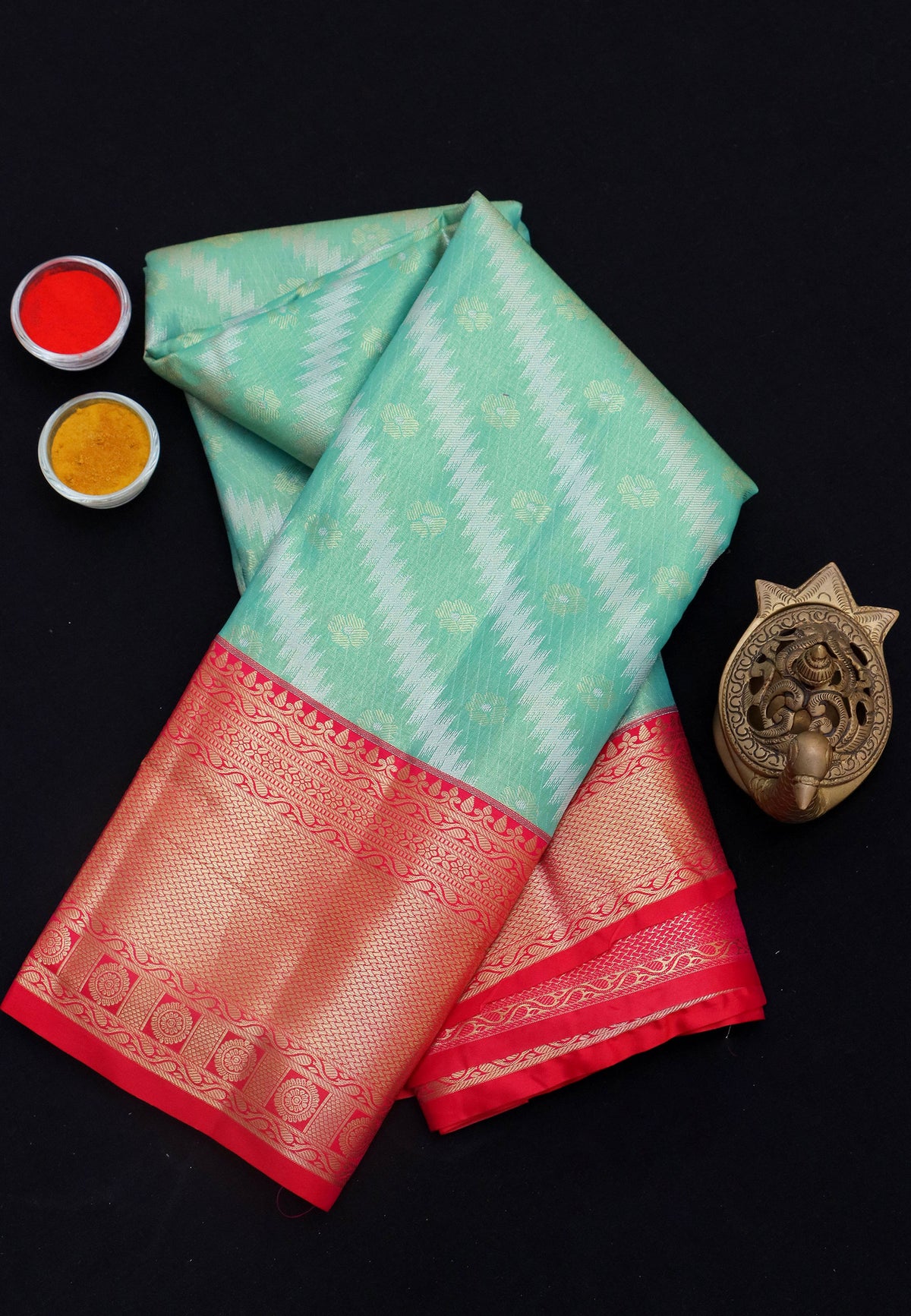 Handlooms Bridal Saree with Stripes and with Temple Border-(SA-478)