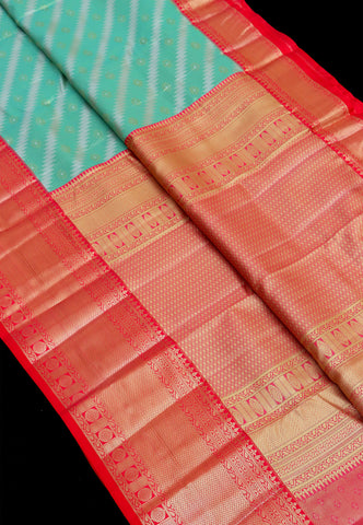 Handlooms Bridal Saree with Stripes and with Temple Border-(SA-478)