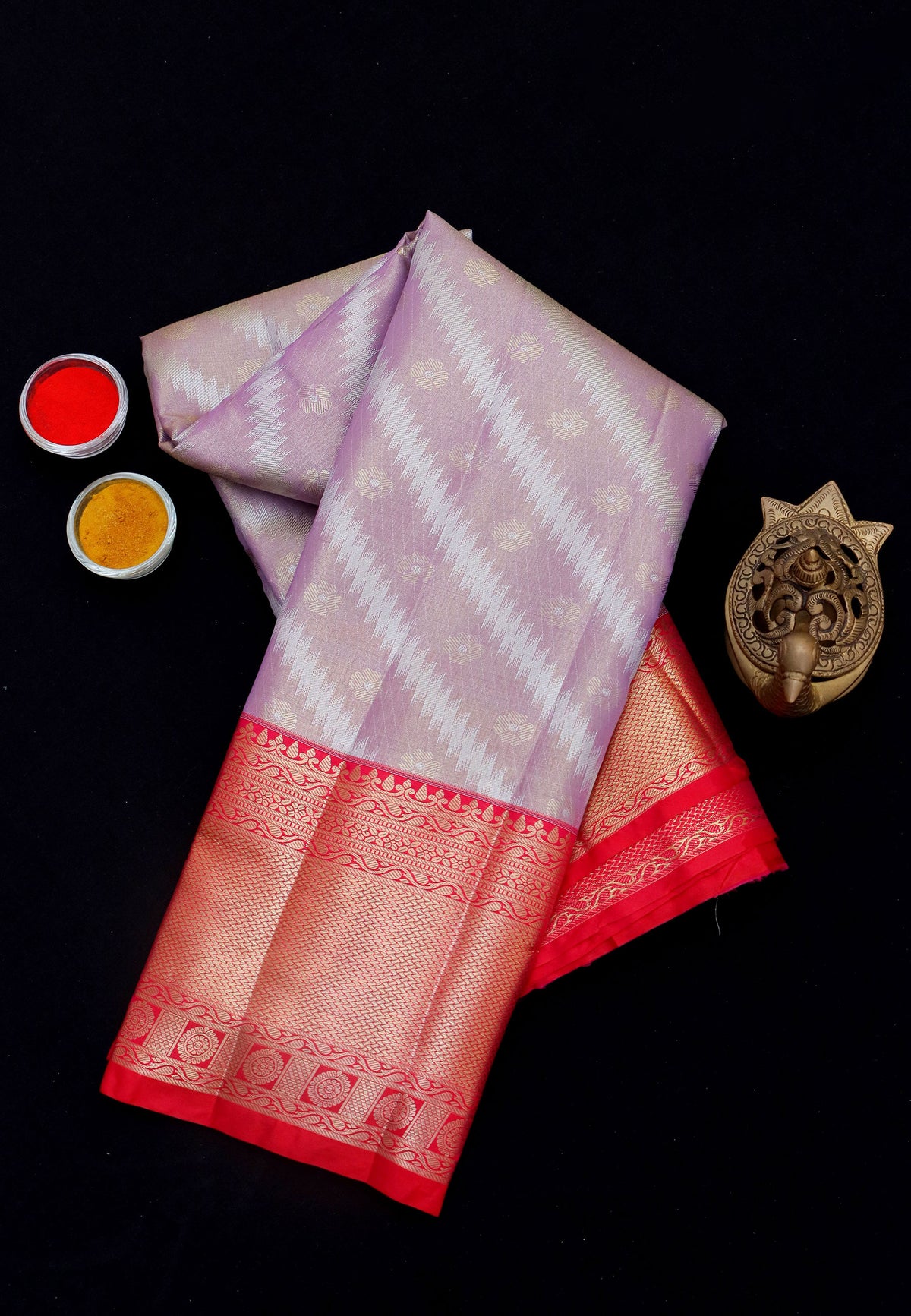 Handlooms Bridal Saree with Stripes and with Temple Border-(SA-479)