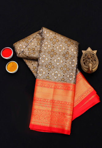 Handlooms Bridal Saree with Stripes and with Temple Border-(SA-486)