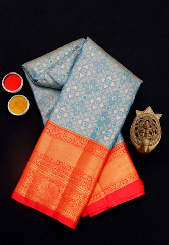 Handlooms Bridal Saree with Stripes and with Temple Border-(SA-482)